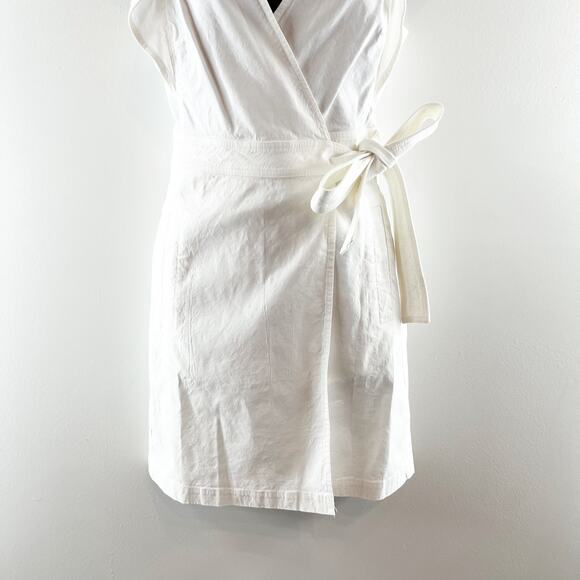 A.L.C Sidelle Linen Blend Wrap Ruffle Sleeve Mini Dress White 4 - Picture 7 of 13